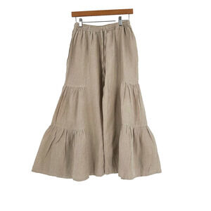 Tienda Ho Linen Tiered Wide Leg Crop 100% Linen Pants Boho Chic Lounge Lagenlook